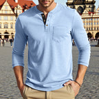 Herren Langarm-Henley-Shirt mit Knopfleiste und eleganten Akzenten R&B