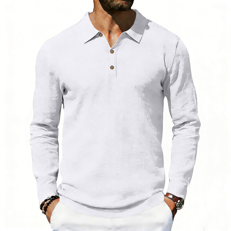 Herren nan Langarm-Poloshirt aus Baumwollgaze mit Hemdkragen, Dreiknopfleiste und entspannter Passform R&B