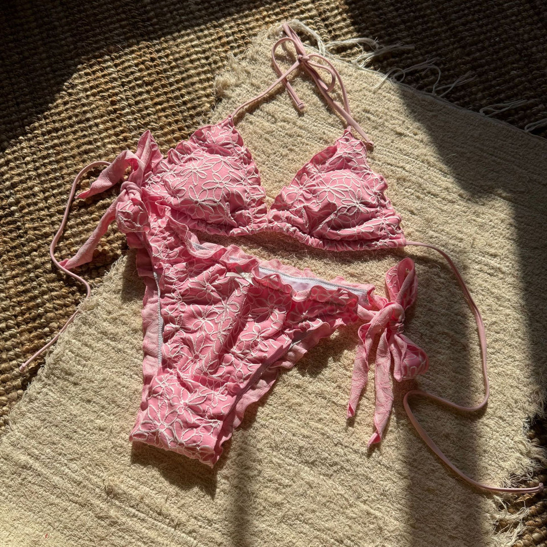 Damen Raffiniertes Triangel-Bikini-Set mit floralen Akzenten R&B