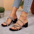 Damen Elegante Sandalen mit funkelnden Riemen und blockiertem Absatz R&B