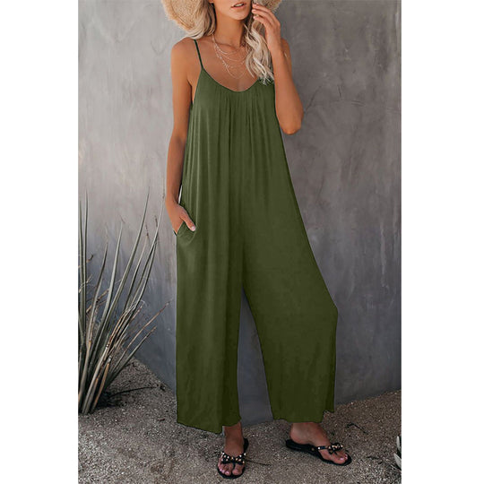 Damen Lässiger Sommer-Jumpsuit mit tiefem Ausschnitt und praktischen Taschen R&B