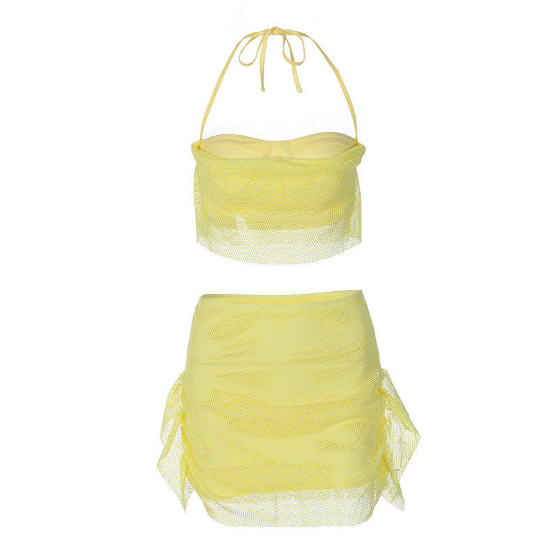 Damen Mesh-Bikini-Set mit Wickelrock und bandeau-Oberteil R&B