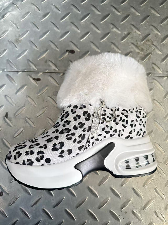 Damen Sneaker-Stiefel mit weichem Kunstfellkragen und trendigem Reißverschluss R&B