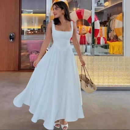 Damen Maxikleid mit schmalen Trägern und fließendem Rock Heidi-Mode