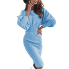 Damen Strickkleid mit Puffärmeln und taillierter Silhouette