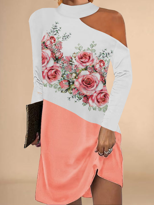 Damen asymmetrisches Blusenkleid mit floralem Motiv und elegantem Halsschnitt R&B