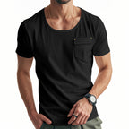 Herren Basic V-Ausschnitt T-Shirt mit Brusttasche R&B