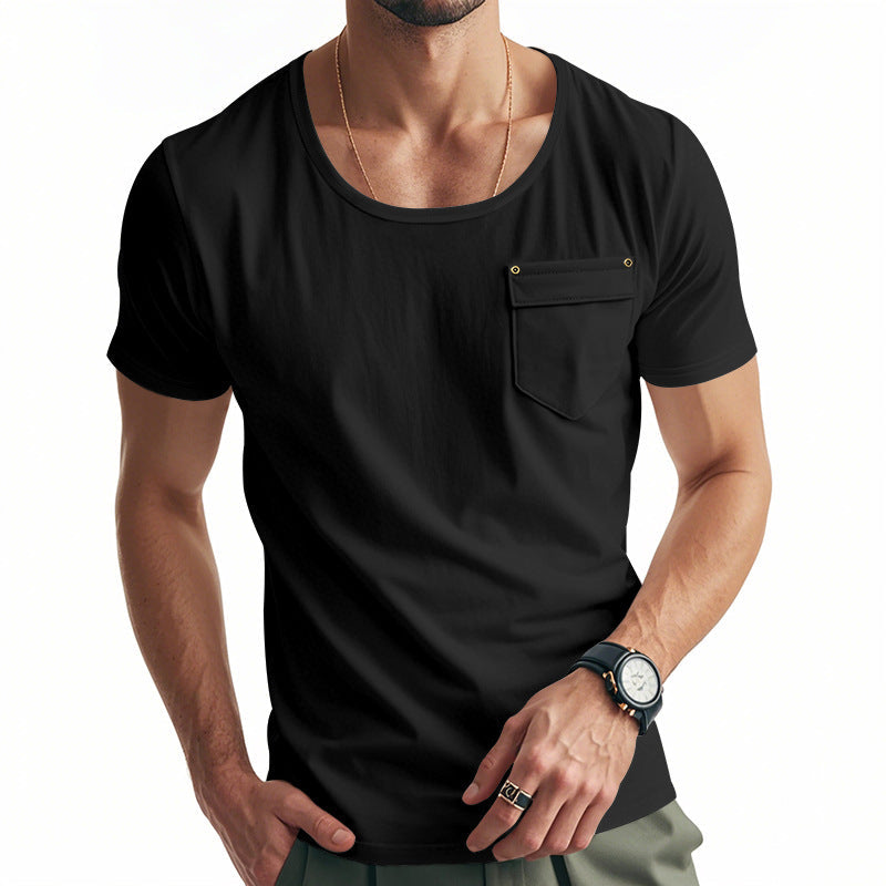 Herren Basic V-Ausschnitt T-Shirt mit Brusttasche R&B
