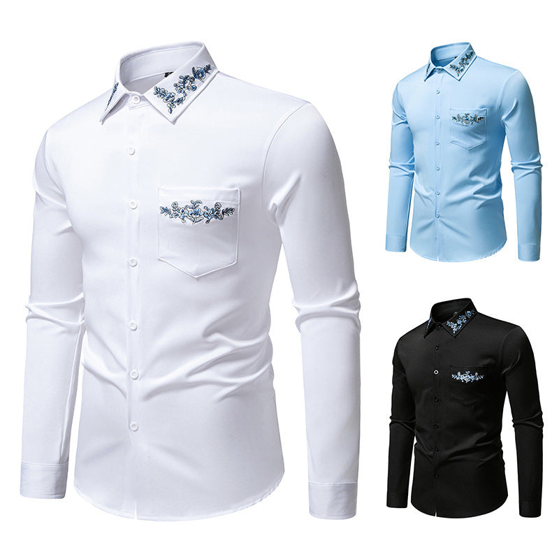 Herren elegantes Hemd mit kunstvollem Bestickungsdesign R&B
