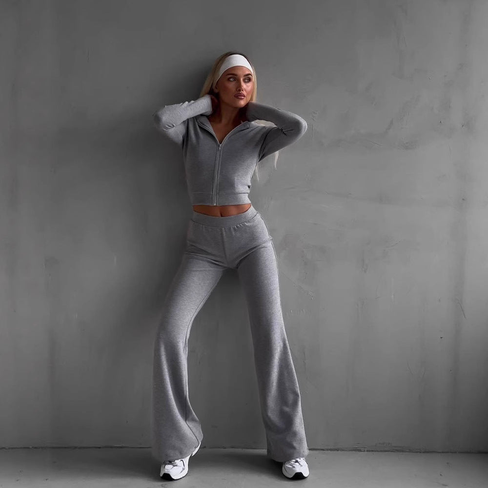 Damen lässiges Fleece-Set mit hohem Bund und elegantem Schnitt R&B