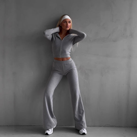 Damen lässiges Fleece-Set mit hohem Bund und elegantem Schnitt R&B