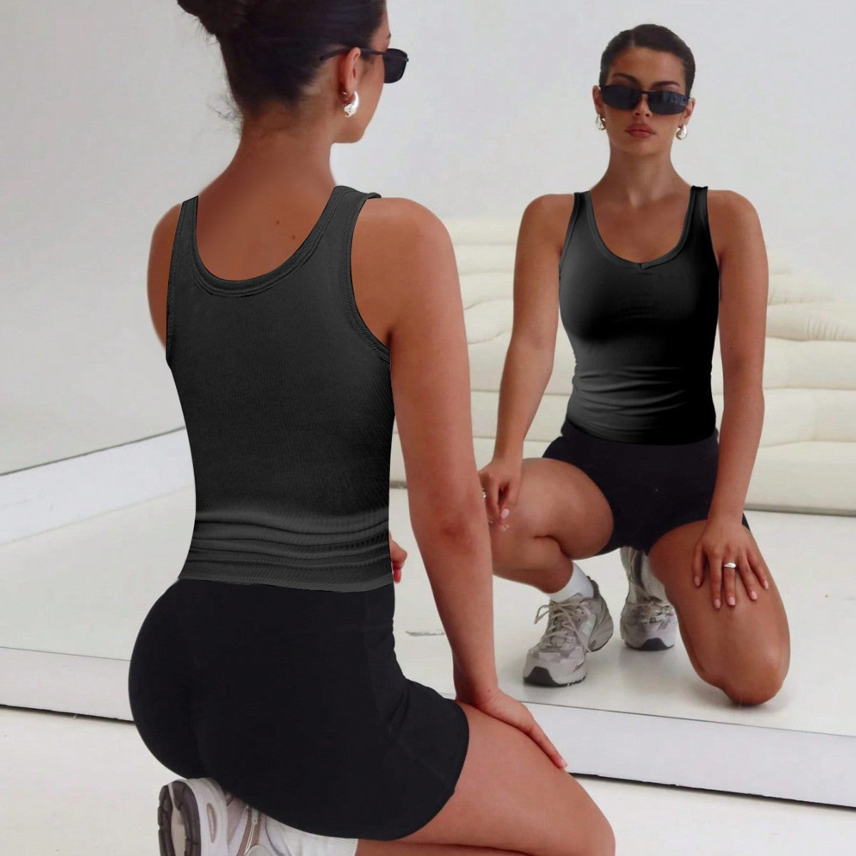 Damen figurbetontes V-Ausschnitt Tanktop Set R&B