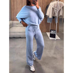 Damen bequeme Loungewear aus weichem Strickmaterial mit weitem Schnitt R&B