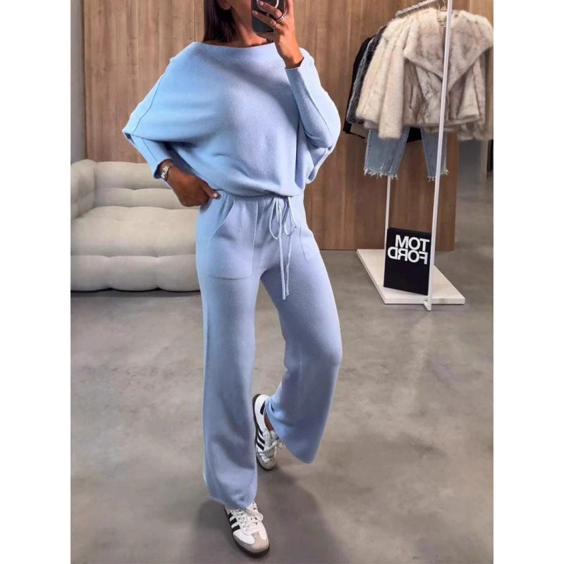 Damen bequeme Loungewear aus weichem Strickmaterial mit weitem Schnitt R&B