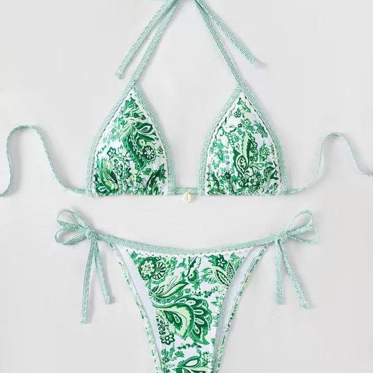 Damen Triangel-Bikini mit floralem Muster und verstellbaren Bindebändern R&B