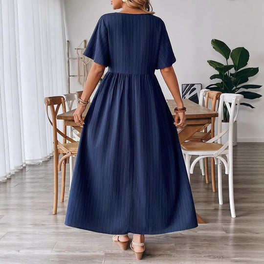 Damen Maxikleid mit feinen Falten und V-Ausschnitt R&B