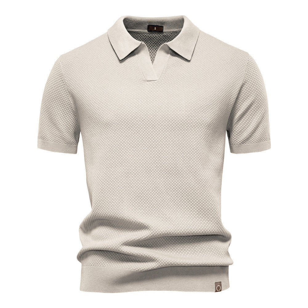 Herren nan strukturiertes Feinstrickpoloshirt mit offenem Reverskragen R&B