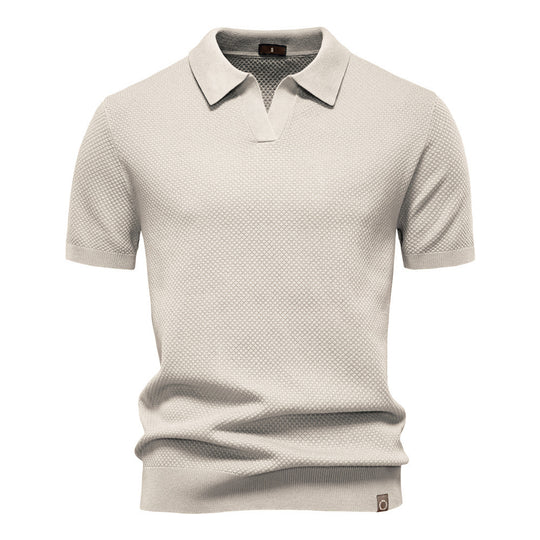 Herren nan strukturiertes Feinstrickpoloshirt mit offenem Reverskragen R&B