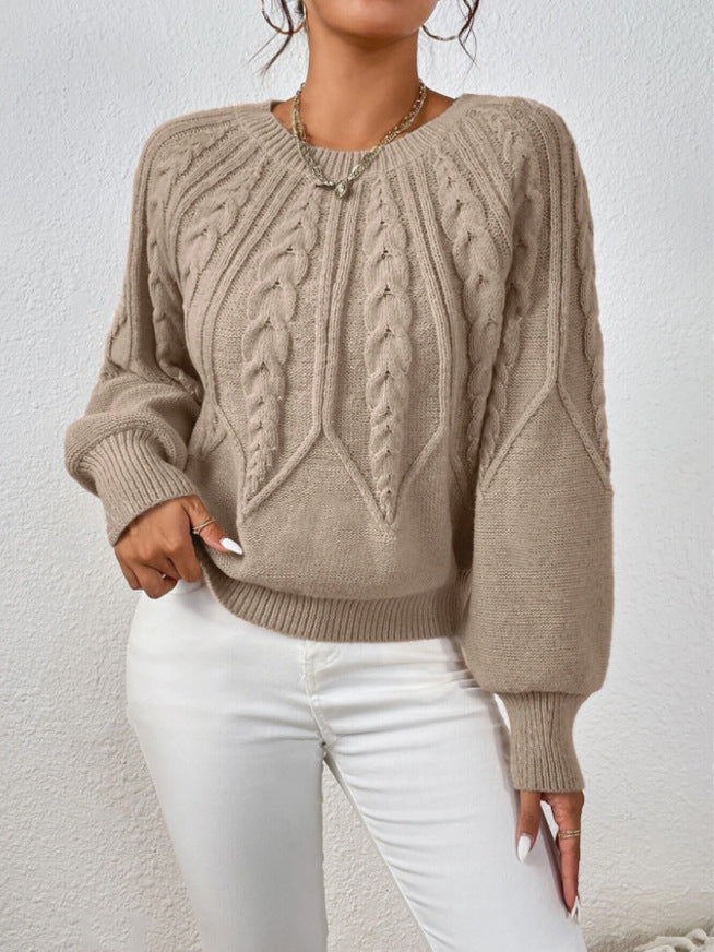 Damen Strickpullover mit Zopfmuster und weitem Schnitt R&B