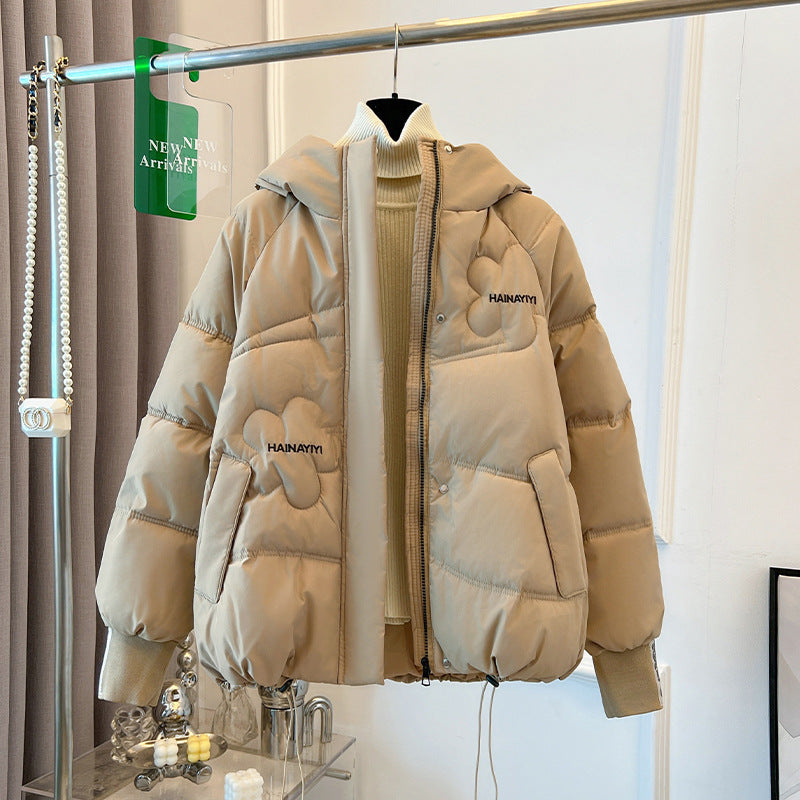 Damen Modische Kurze Daunenjacke mit Kapuze und praktischen Taschen R&B