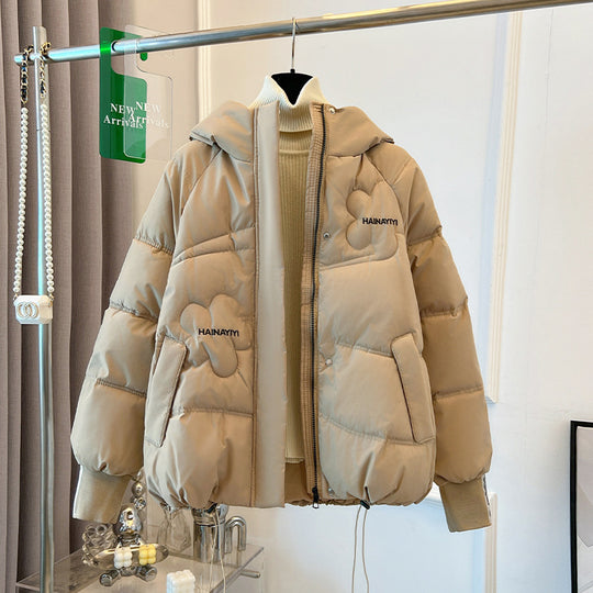 Damen Modische Kurze Daunenjacke mit Kapuze und praktischen Taschen R&B