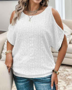 Damen modisches Oberteil mit offenem Schulterdesign und strukturiertem Lochmuster R&B