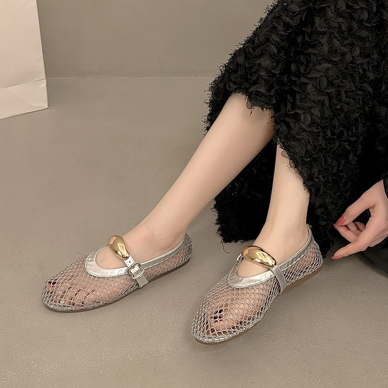 Damen Trendige Netz Ballerinas mit eleganter Schnalle R&B