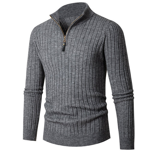 Herren Strickpullover mit stylischem Stehkragen und modernem Reißverschluss R&B