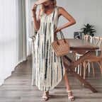 Damen Maxikleid mit feinem V-Ausschnitt und gestreiftem Design R&B