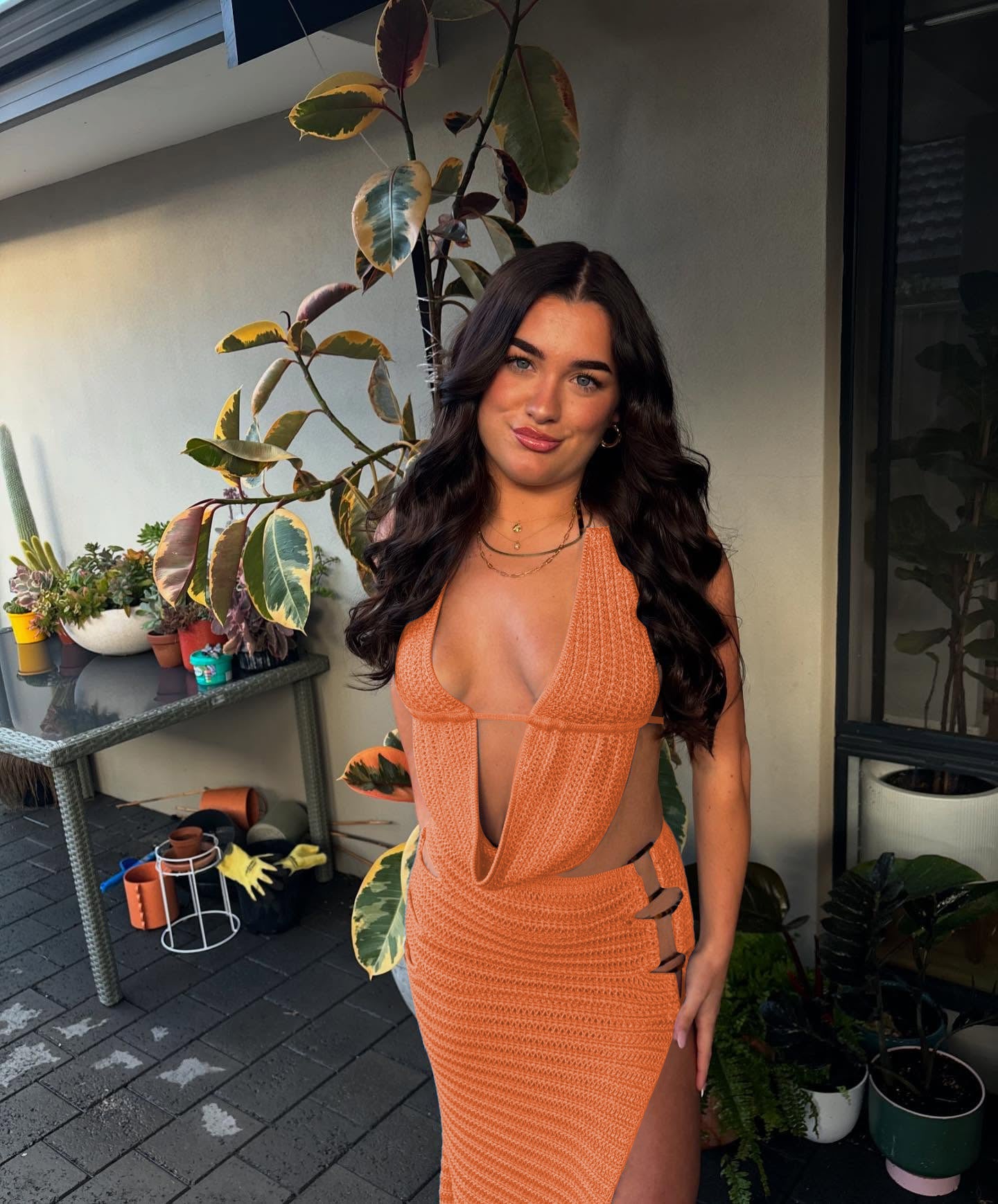 Damen atemberaubendes Cut-Out Maxikleid R&B