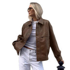 Damen Modische Kunstlederjacke im lässigen Oversized-Schnitt R&B