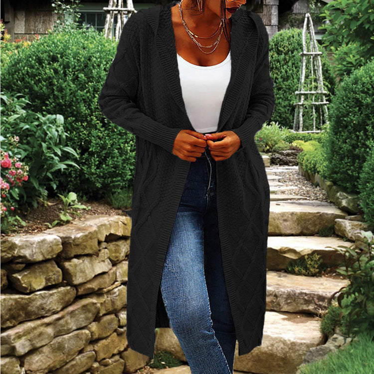 Damen Strickmantel mit gehäkeltem Zopfdesign und offenem Schnitt R&B