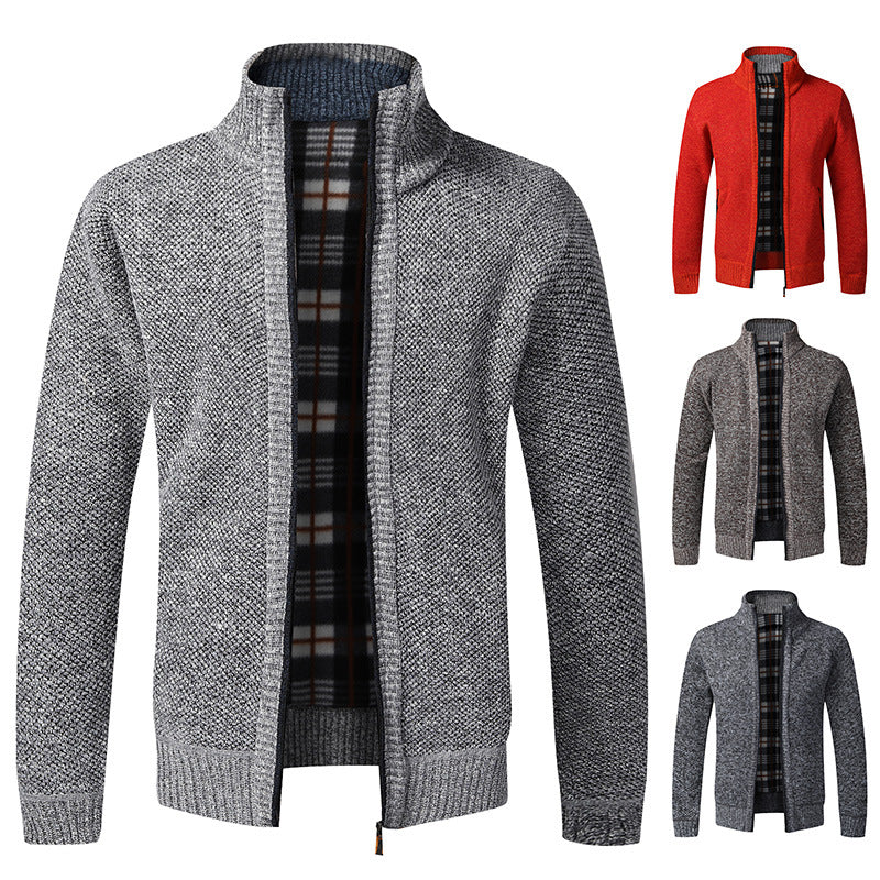 Herren modische Strickjacke mit hochgeschlossenem Kragen und praktischen Taschen R&B