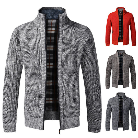 Herren modische Strickjacke mit hochgeschlossenem Kragen und praktischen Taschen R&B