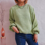 Damen Grobstrickpullover mit romantischem Rippenmuster und weiten Ärmeln R&B