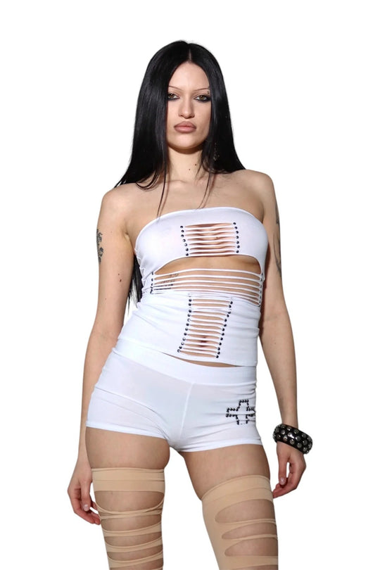 Damen Crop-Top und Shorts-Set mit raffinierten Cut-Outs R&B