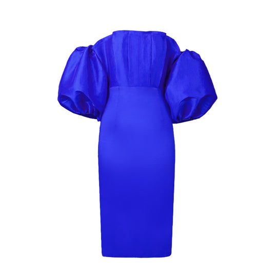 Damen Off-Shoulder Kleid mit Puffärmeln R&B