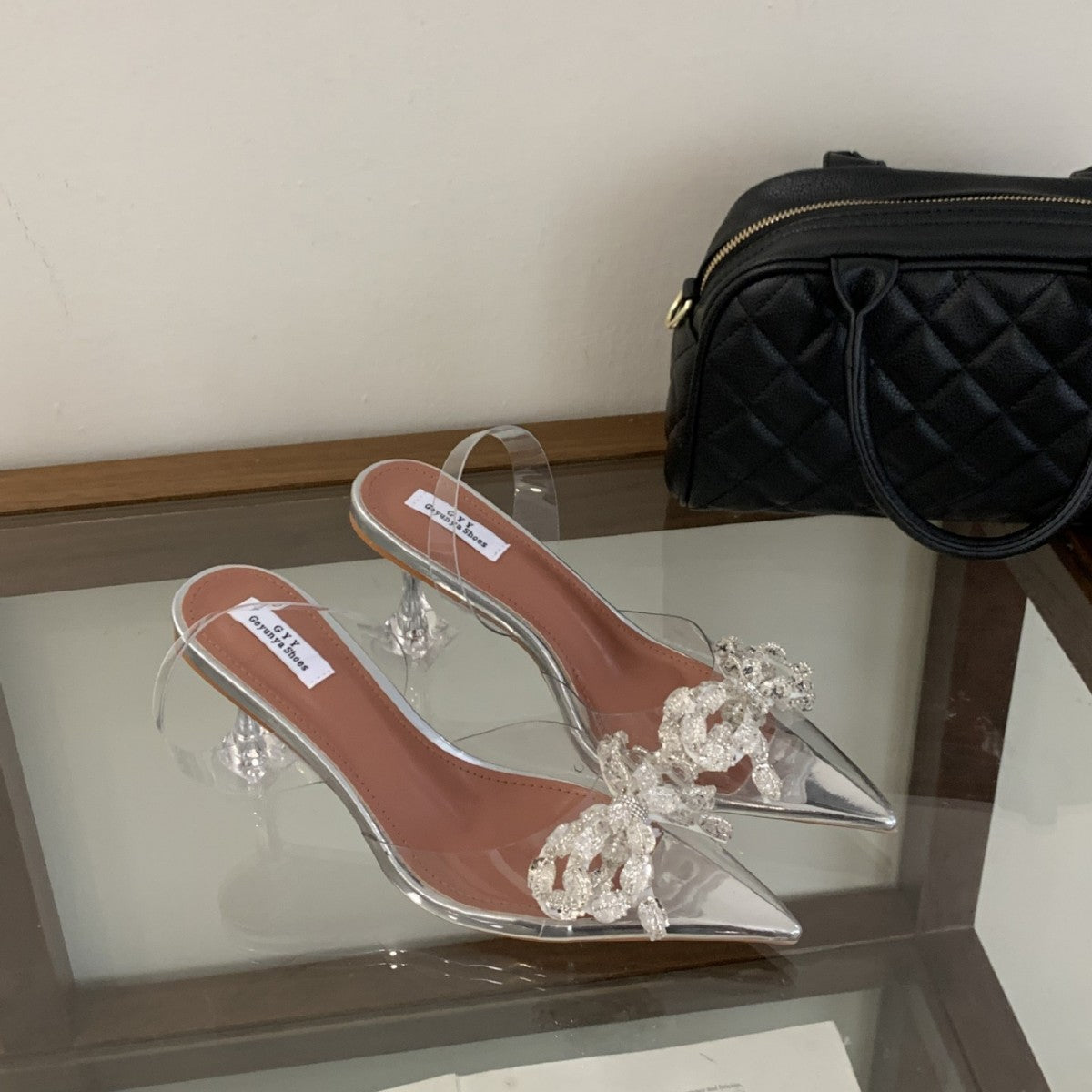 Damen Transparente High Heels mit funkelndem Schleifen-Detail R&B