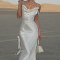 Damen Elegantes Satin-Wickelkleid mit verführerischem Ausschnitt und Spaghettiträgern