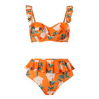 Damen Bikini-Set mit floralem Rüschendesign und elegantem Wickelrock R&B