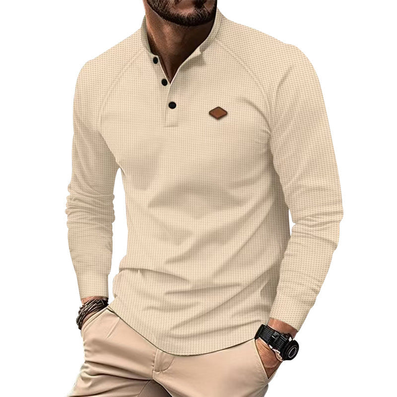 Herren Langarm-Henley-Shirt aus weichem Baumwollmix mit dekorativen Knöpfen R&B