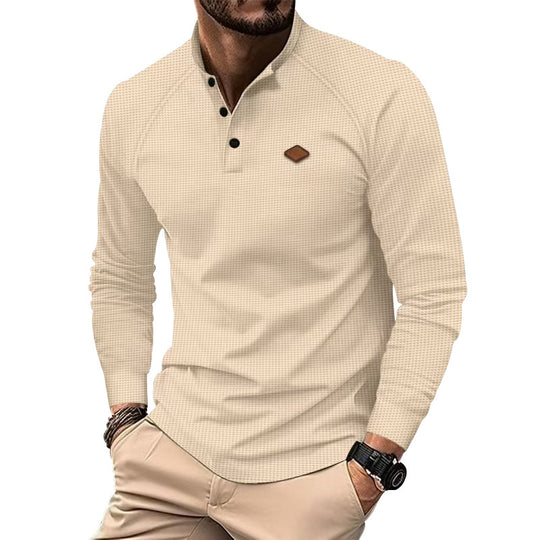 Herren Langarm-Henley-Shirt aus weichem Baumwollmix mit dekorativen Knöpfen R&B