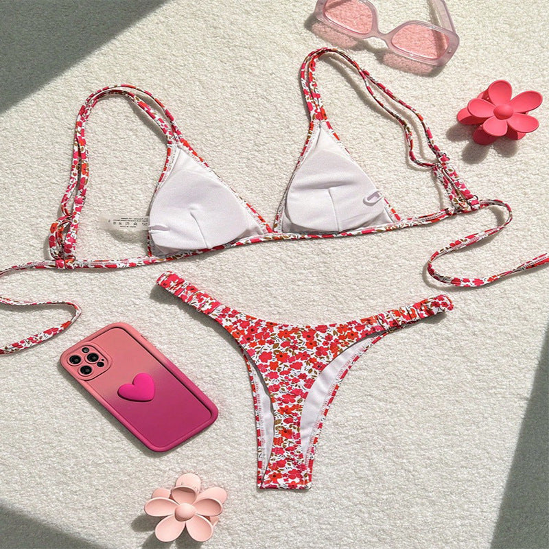Damen Triangel-Bikini-Set mit verstellbaren Trägern und floralem Muster R&B