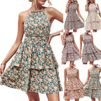 Damen Sommerkleid mit hohem Kragen und fließendem Volant R&B