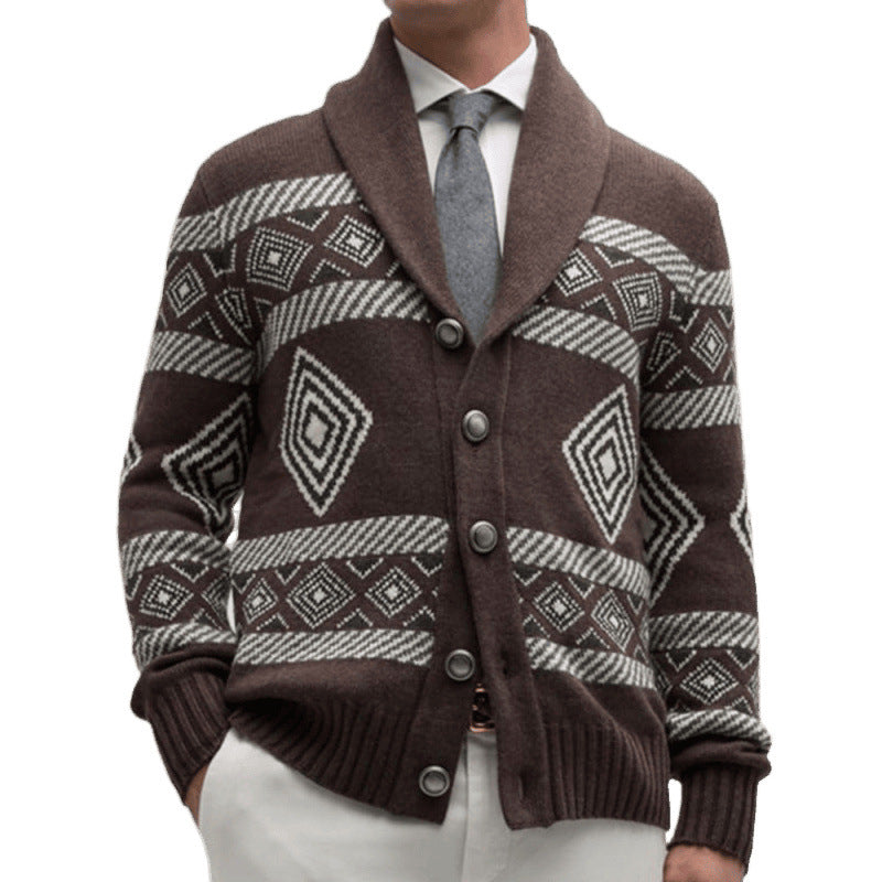 Herren Strickjacke mit modernem grafischen Muster und klassischem Kragen R&B