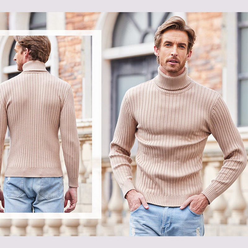 Herren Strickpullover mit hohem Kragen und Rippenmuster R&B