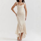 Damen nan eng anliegendes Korsett-Abendkleid mit integrierten Stäbchen, geraffter Wickelpassform und floraler Jacquardstruktur R&B
