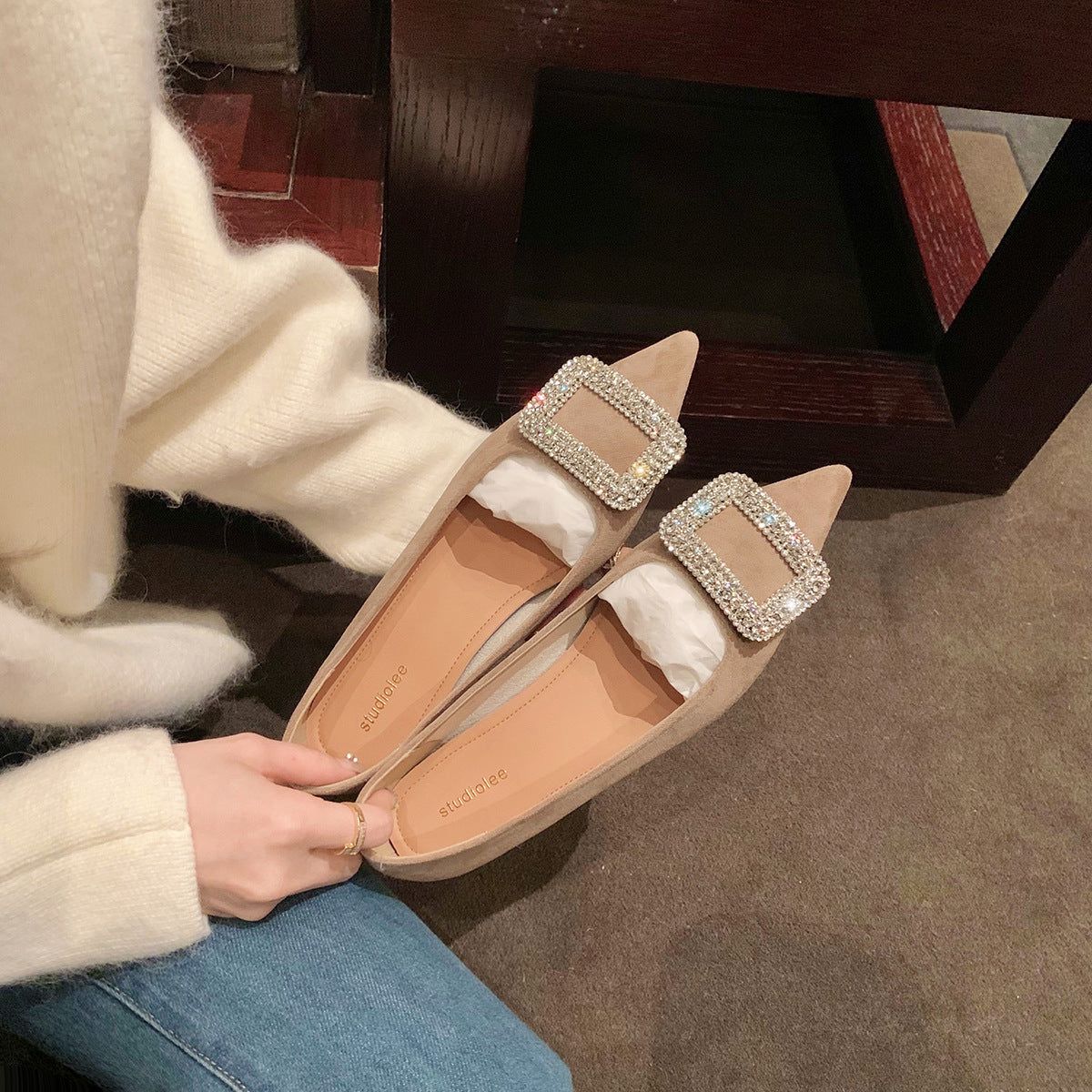 Damen elegante Ballerinas mit funkelnder Schnallenapplikation R&B