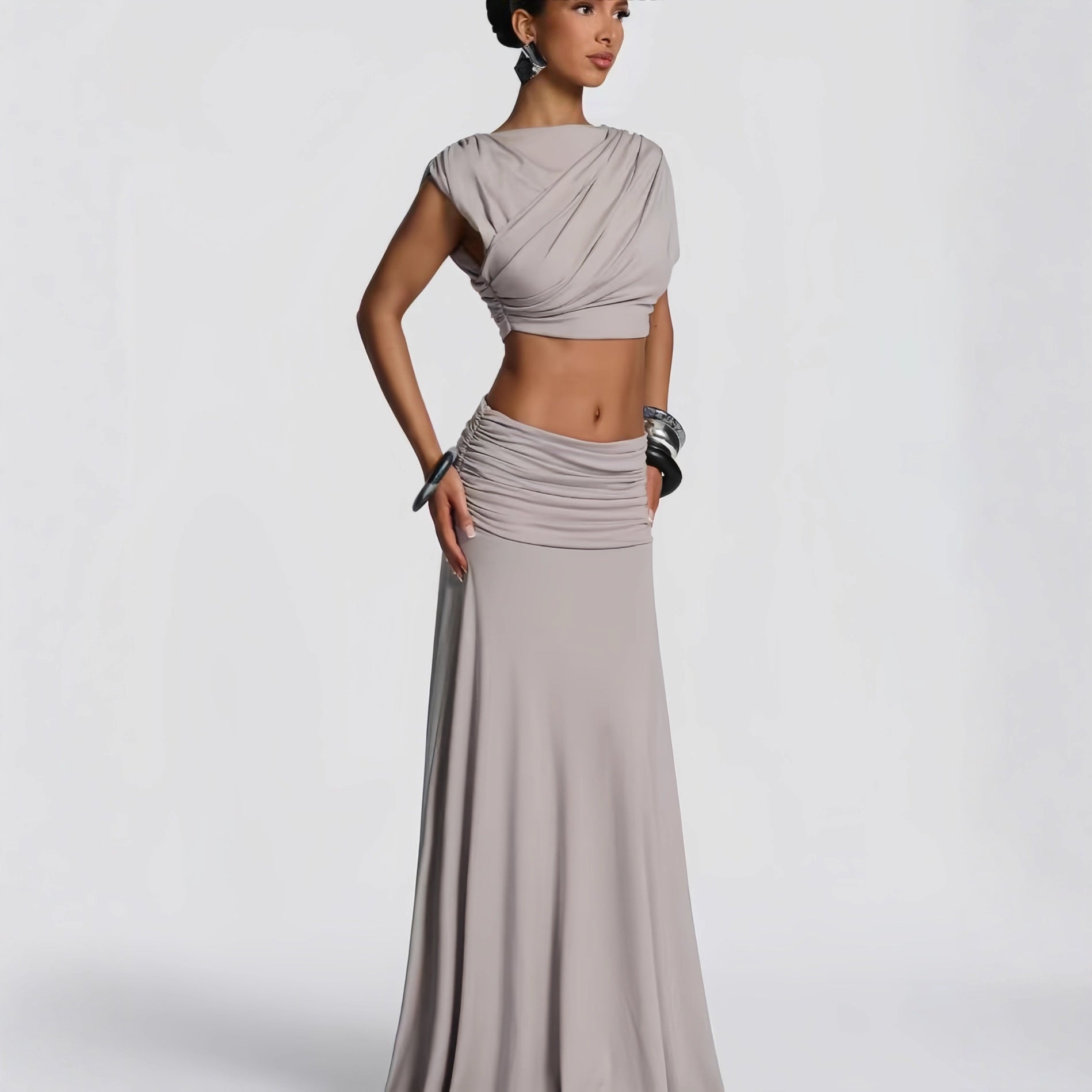 Damen Elegantes Wickelkleid mit fließendem Saum und raffinierten Drapierungen