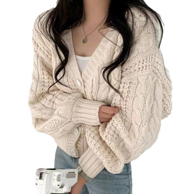 Damen Grobstrickcardigan mit voluminösen Ärmeln und strukturierter Oberfläche R&B